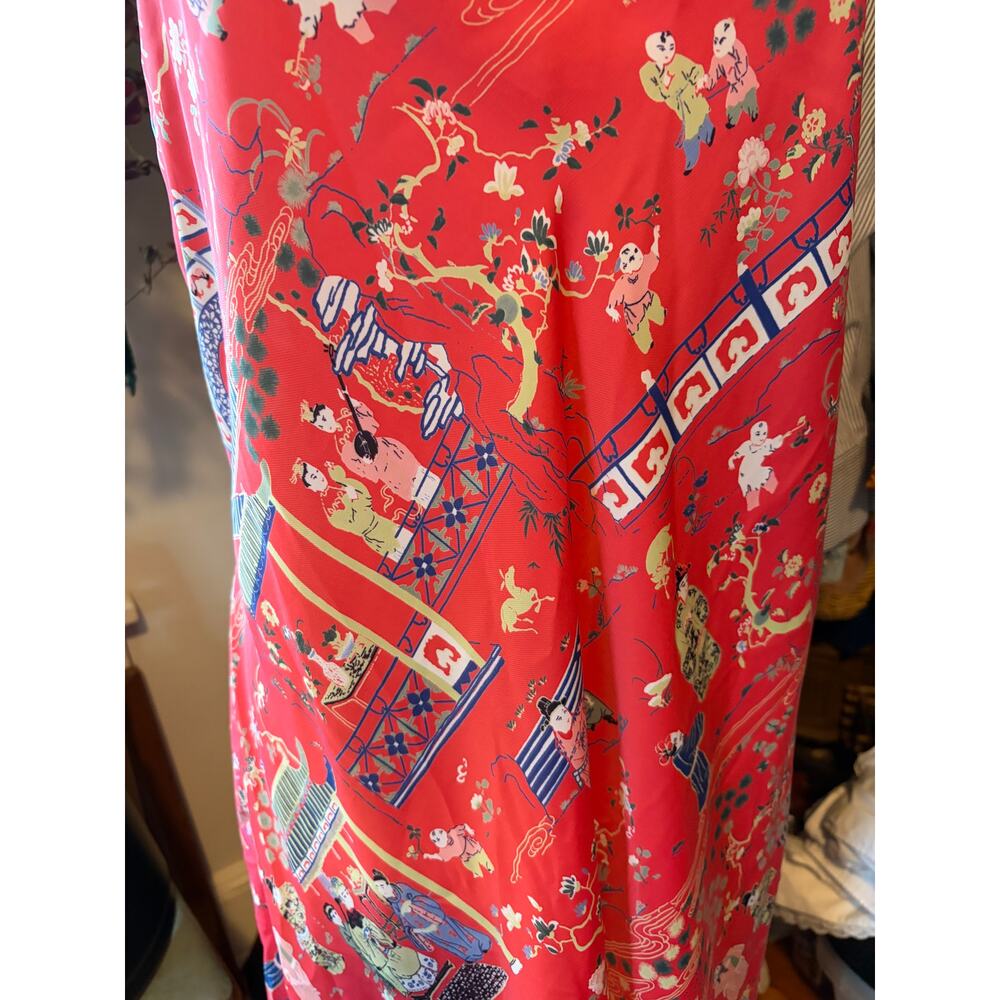 VTG Natori Spaghetti Strap Long Slip Dress/Nightgown Coral Geisha Pattern, XL - Picture 3 of 8